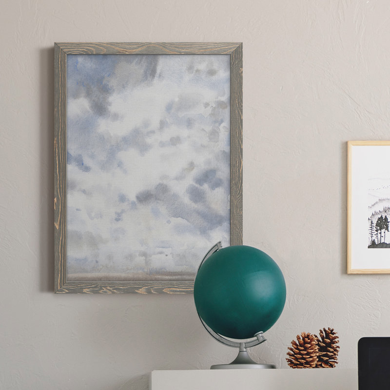Ciel bleu IV - Peinture sur toile encadrée, H 38 po x l 28 po x P 1 po, Gris