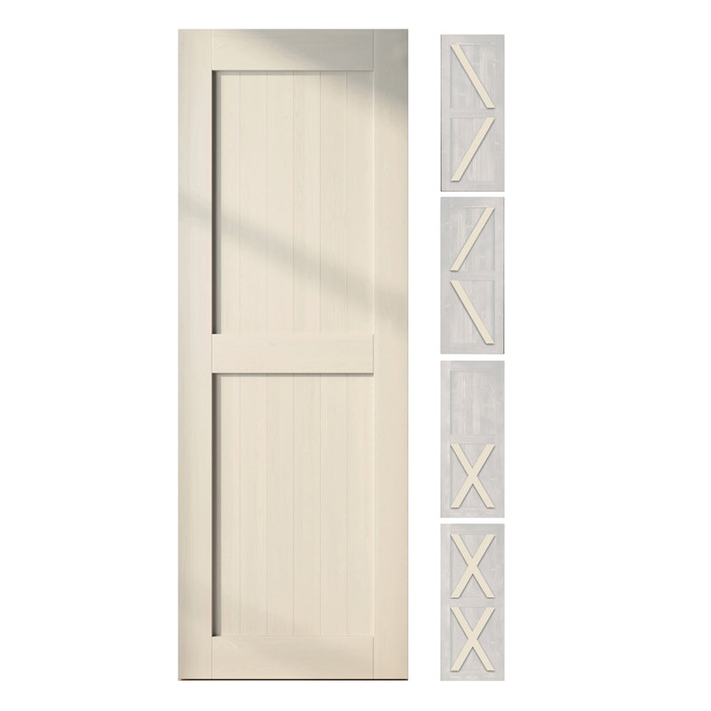 Porte en bois de pin massif 5-en-1 de conception unique non assemblée seulement, Noyer, 44 po x 80 po