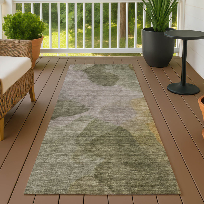 Tapis abstrait intérieur / extérieur lavable à la machine Chantille ACN2969, Olive, Tapis de couloir 2 pi 3 po x 7 pi 6 po