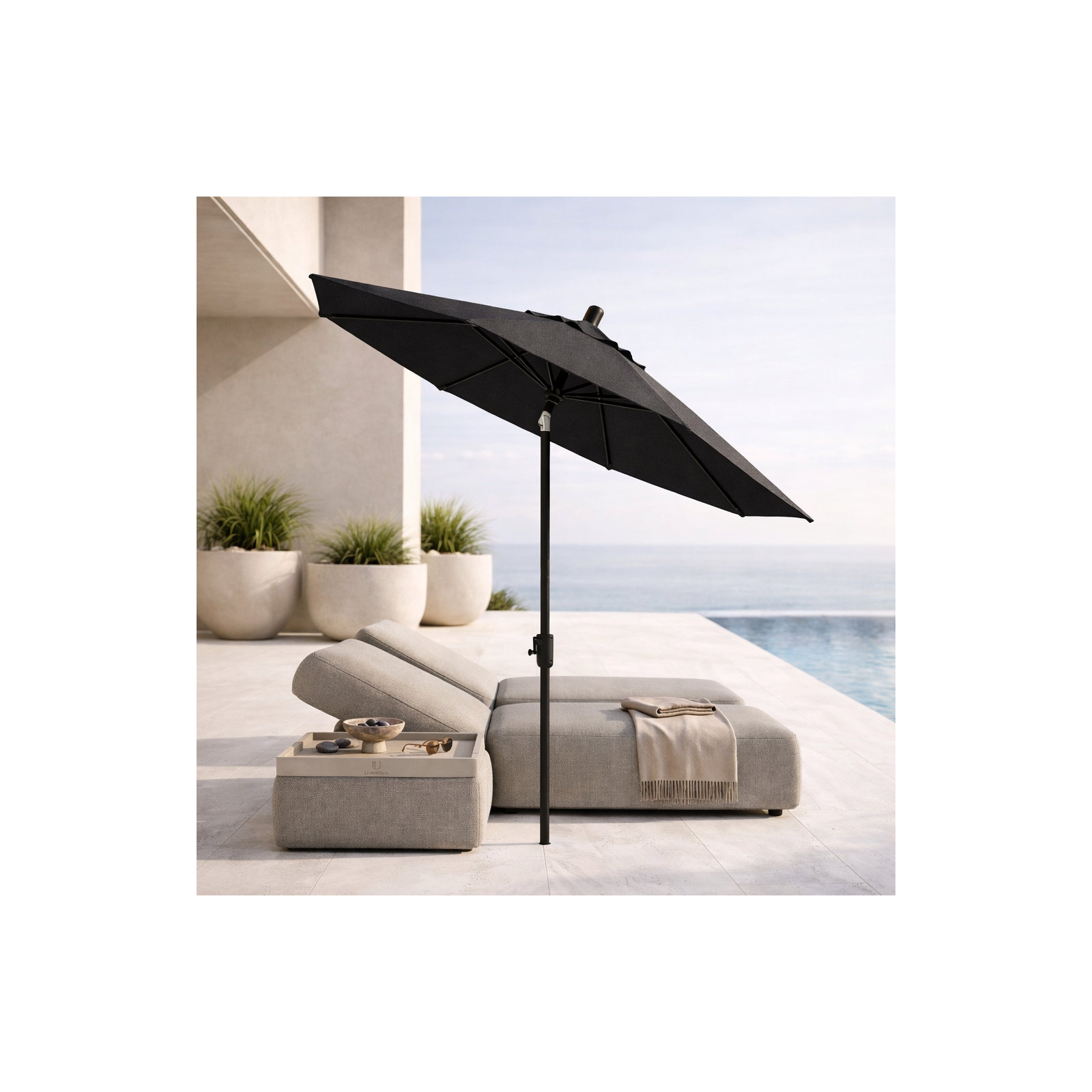 Natalie 8' 8" Market Sunbrella® Umbrella, Canvas Black Sunbrella® Canvas, Black Sapphire