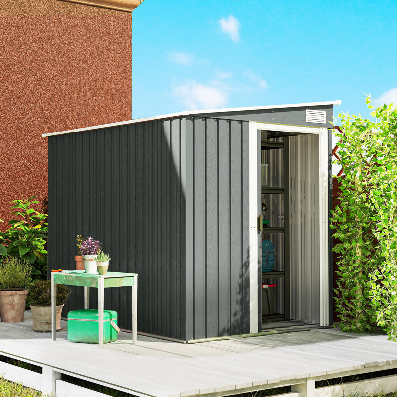 Outsunny 7 x 5FT Metal Garden Shed with Foundation Kit, 2 Vents, Light Grey
