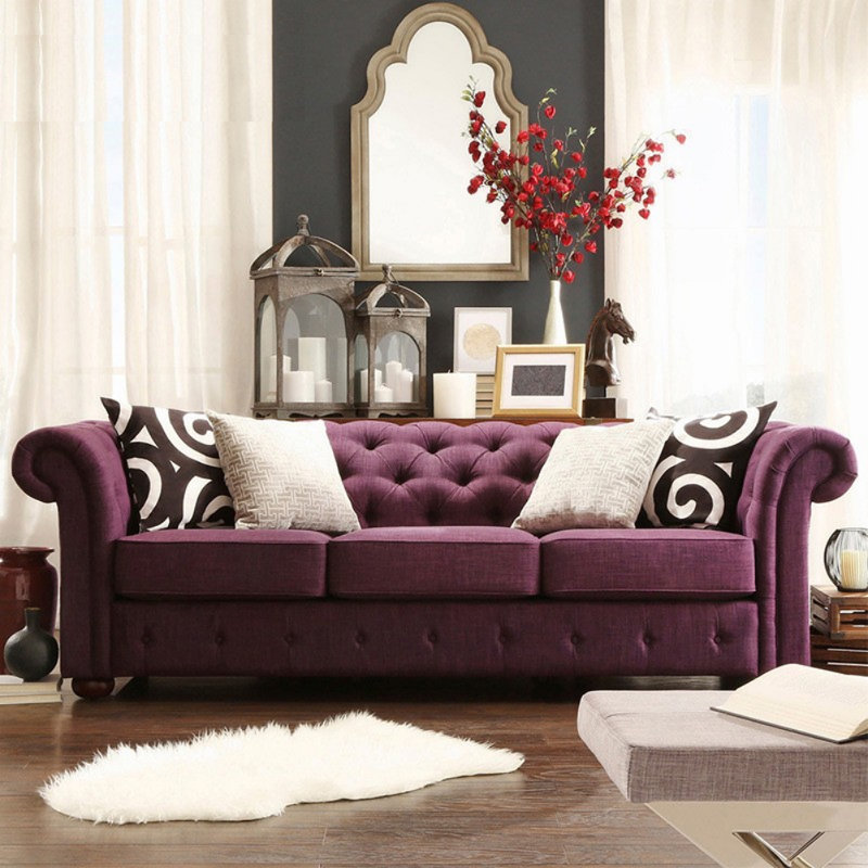 Canapé en tissu American Country, H 31,5 po x l 82,68 po x P 35,43 po, Mauve, 3