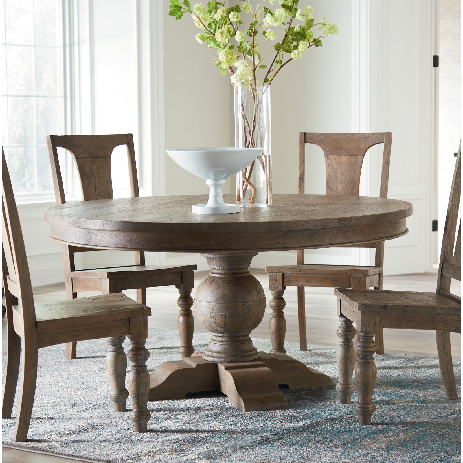 Marlowe Round Dining Table, Weathered Teak, 31" H x 48" W x 48" D