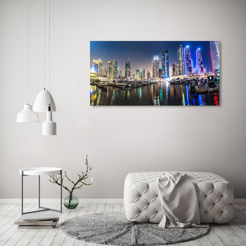 Dubai At Night - No Frame Print on Canvas, Wrapped Canvas, 60cm H x 120cm W