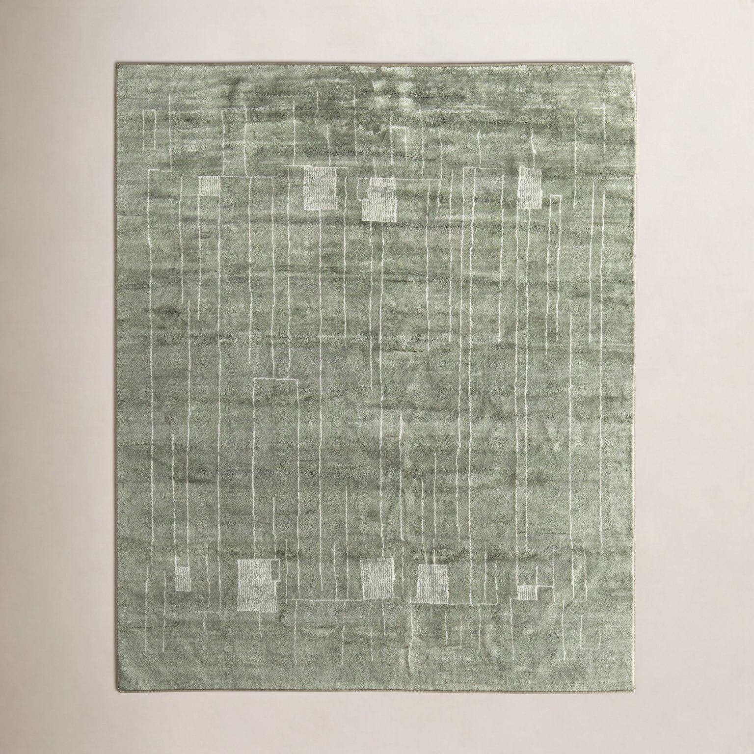 Monaco Green Hand-Knotted Abstract Rug, Rectangle 7'9" x 9'9"