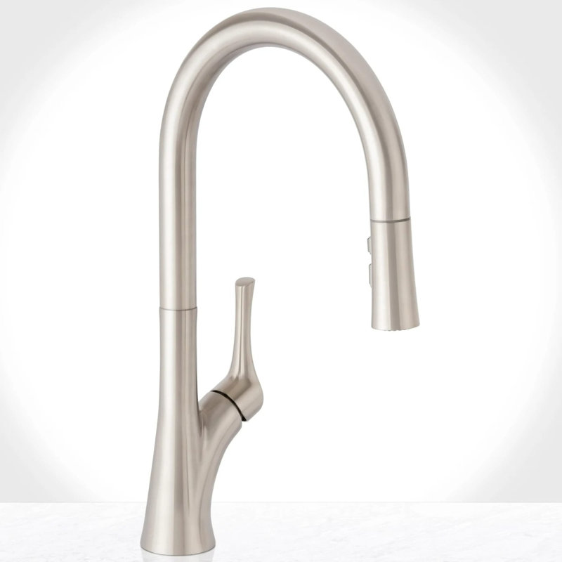 Bella Pull-Down Kitchen Faucet with EasySeat Multi-Flow Spray Head - Includes Optional Deck Plate, Stainless Steel