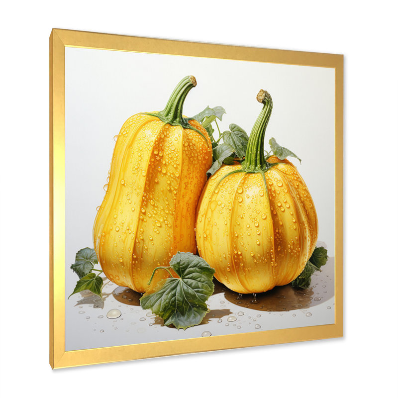 Légume pointillisme courge dorée, H 16 po x l 16 po x P 1 po, Cadre doré à une seule photo