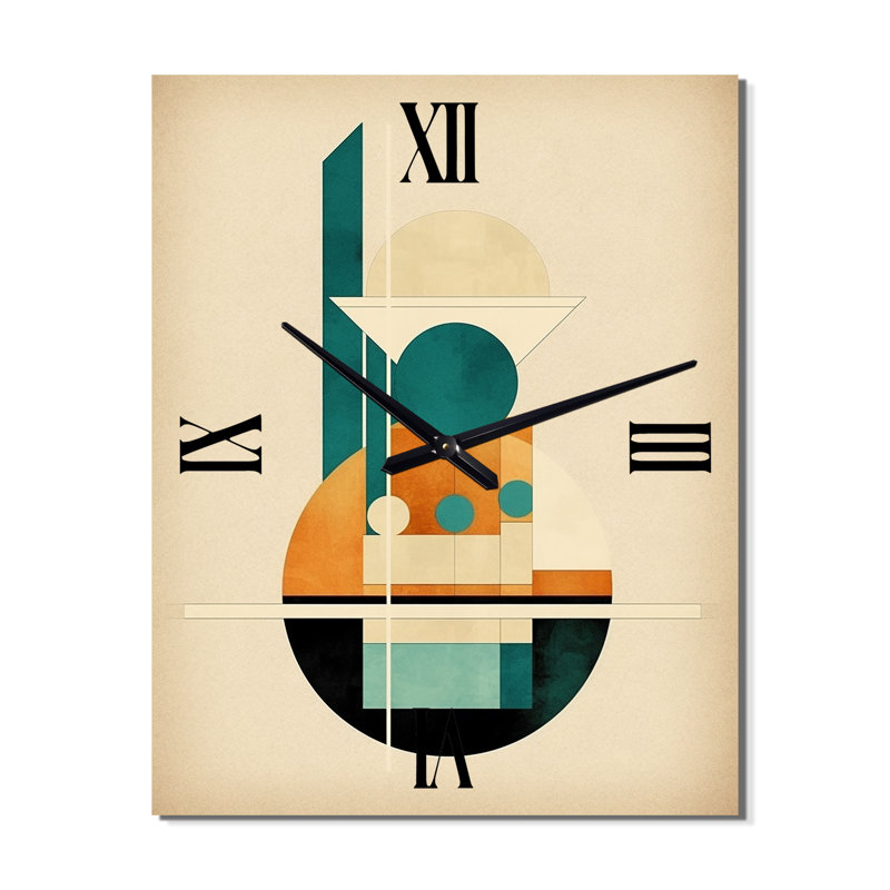 Glorious Full Moon Retro Gold & Teal Abstract II - Horloge murale moderne géométrique, H 32 po x l 24 po x P 1 po
