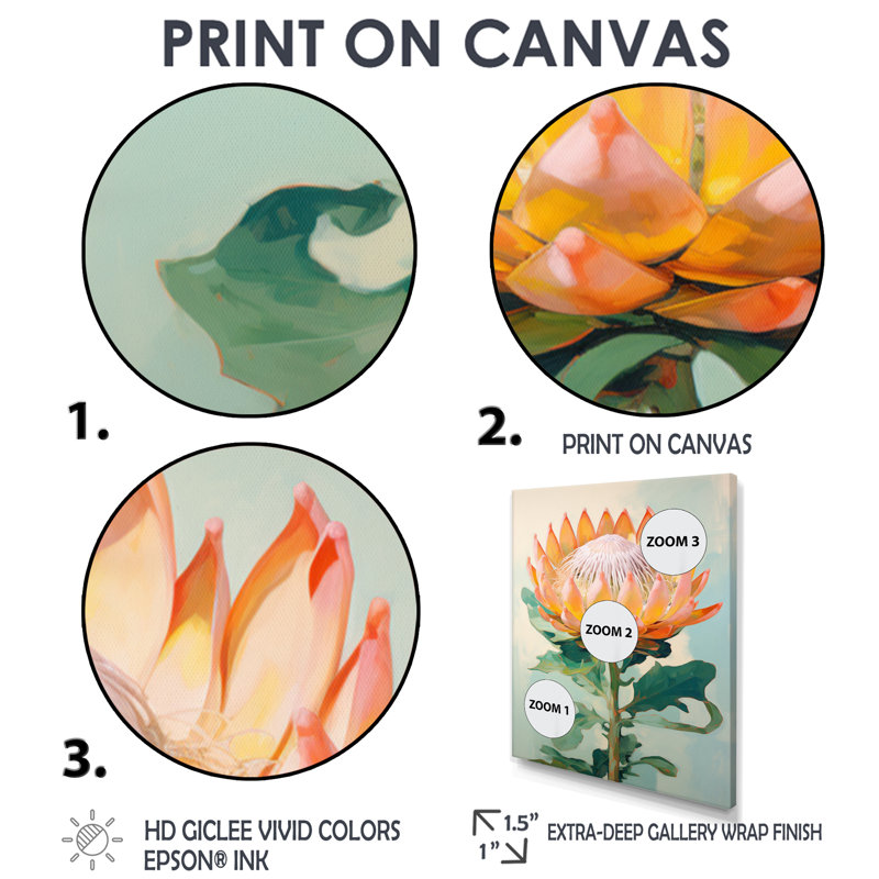 «Blossoming Protea Pastel Flower - Autres plantes et fleurs», art mural, Cadre flottant noir, bois massif, H 20 po x l 12 po