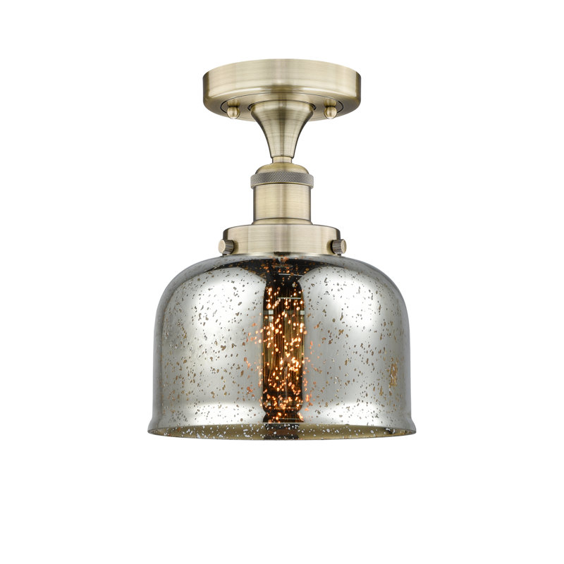 Thoa Glass Semi Flush Mount, Silver Plated Mercury, Antique Brass
