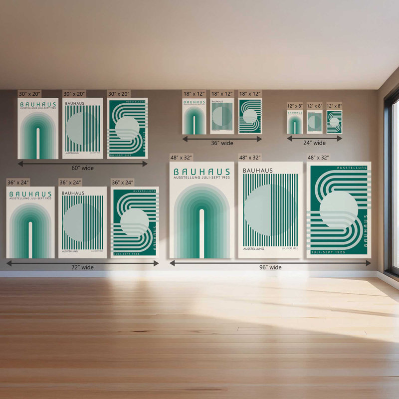 Green Bauhaus Trio, ensemble de 3 impressions, 48" x 32", Wrapped Canvas, Wrapped Canvas