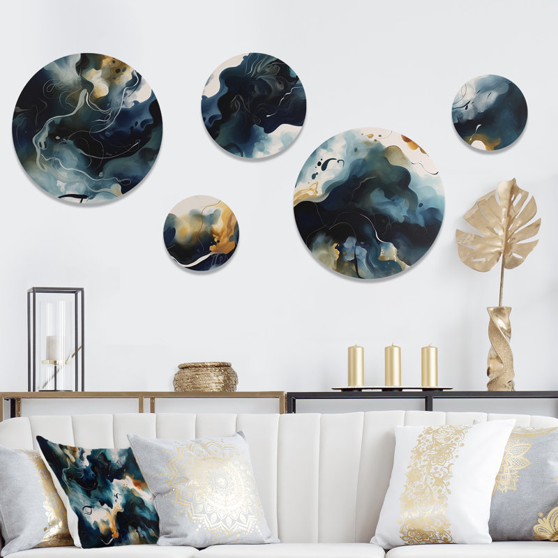 Blue and White Marble Liquid Ink II - Abstract Marble Metal Wall Décor