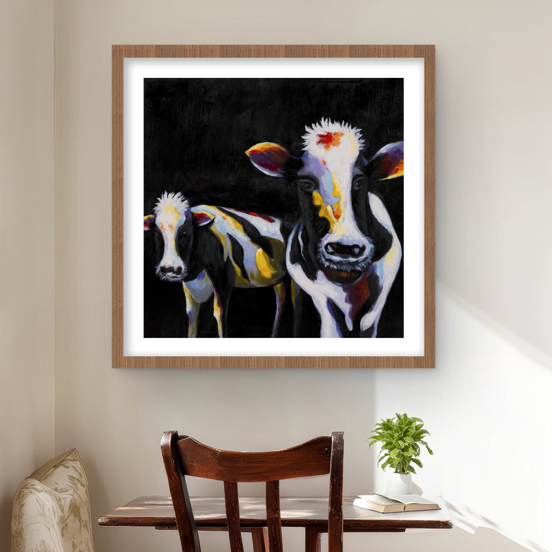 Two Funny Cows - Framed Matted Print for Home Decor