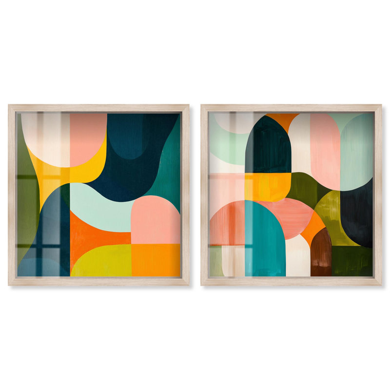 Ensemble de décorations murales colorées « Shadowbox » aux tons froids et chauds par Art Remedy, cadre noir, 12 x 12