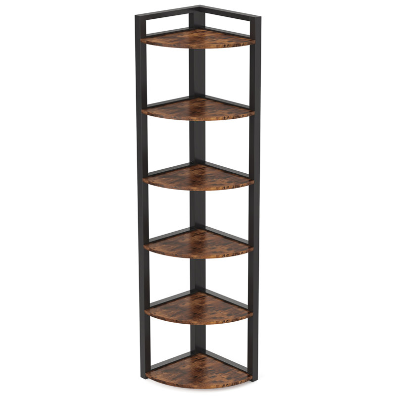 Étagère de coin 70,87 "de hauteur à 6 niveaux brun rustique pour le salon et le bureau, Brun rustique / noir
