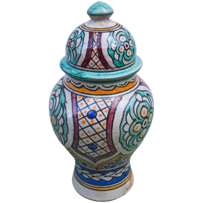 Pot intérieur / extérieur en céramique turquoise / orange 11,5 po
