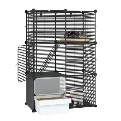 Cage à 3 niveaux avec bac à litière,