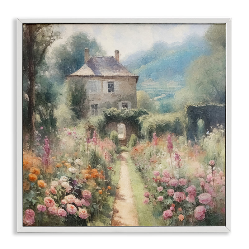 «Blooming Cottage Path», art de la giclée encadrée par RileyB, Estampe numérique encadrée blanc bord de mer