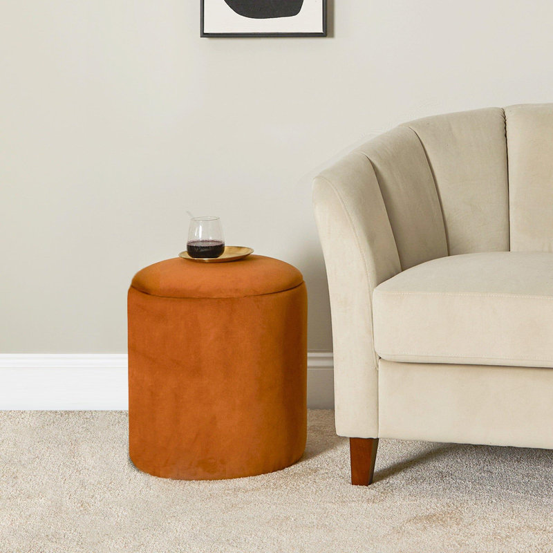 Kellswater 41cm Wide Round Solid Colour Standard Ottoman with Storage, Burnt Orange