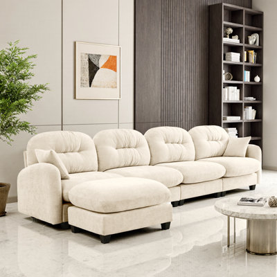 Modular L-Shaped Sectional Sofa with Ottoman - Soft Chenille Fabric, 4-Seater