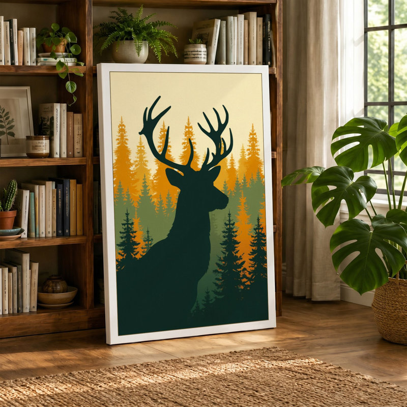 Deer in the Forest Scandinavian - Wrapped Canvas, 18x12 - 45.7 x 30.5 cm, White Border