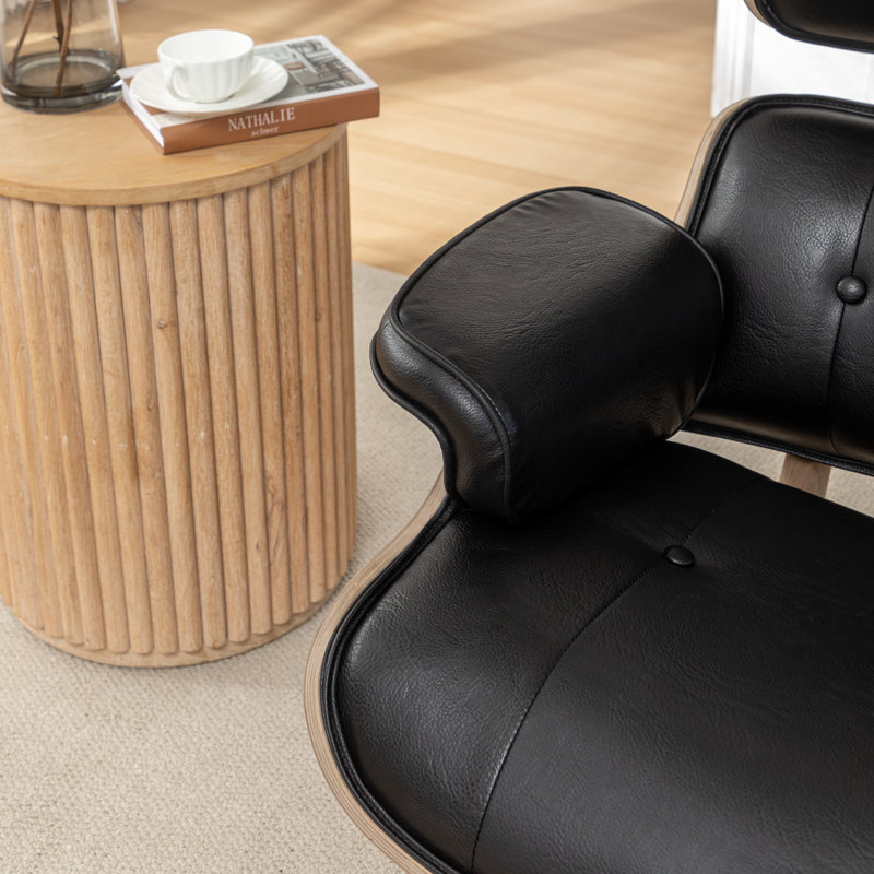 Fauteuil Bushea, Similicuir noir, Oui, Bois brun