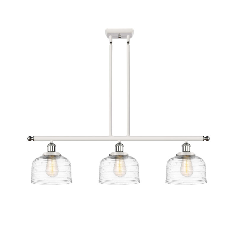 Luminaire suspendu linéaire à 3 lumières pour îlot de cuisine Hada, Ampoule non incluse, Blanc / chrome poli