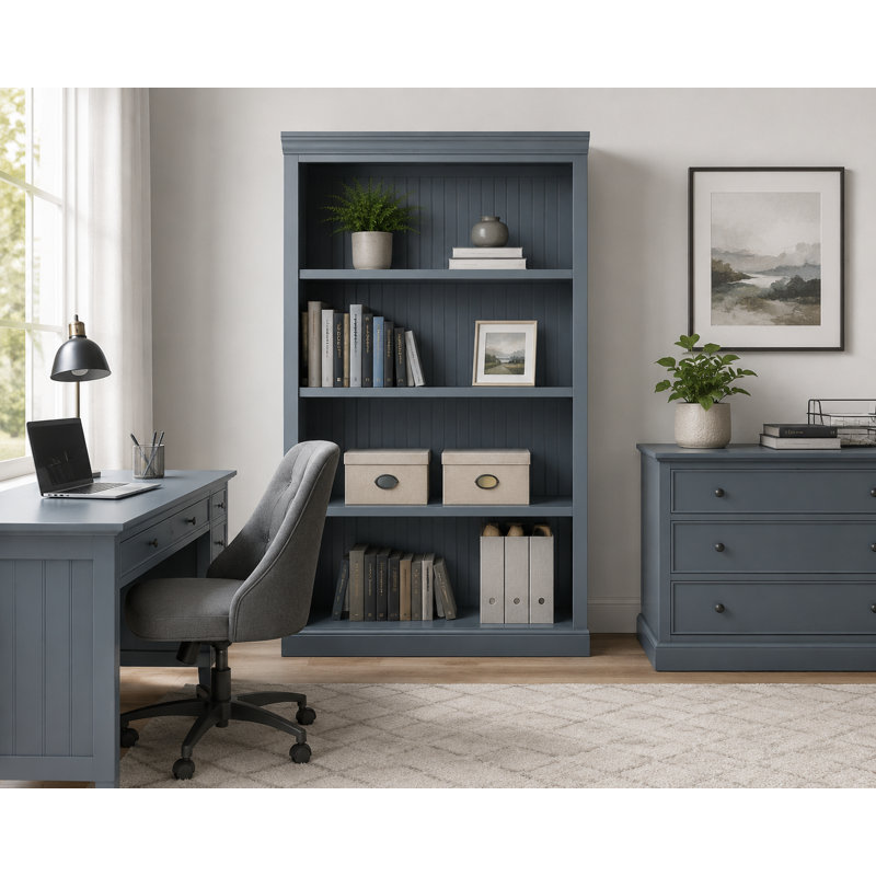 Sherita Bookcase, Dark Blue, (3 Shelves) 60” H x 32” W x 14.25” D