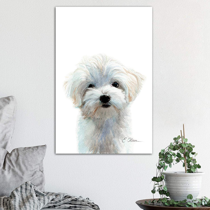 Maltese Puppy 1 Piece Wrapped Canvas Painting, 66.04 cm H x 45.72 cm W x 3.175 cm D