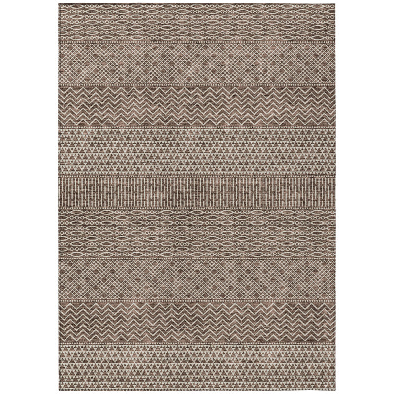 3' X 5' Brown And Ivory Chevron Washable Indoor Outdoor Area Rug