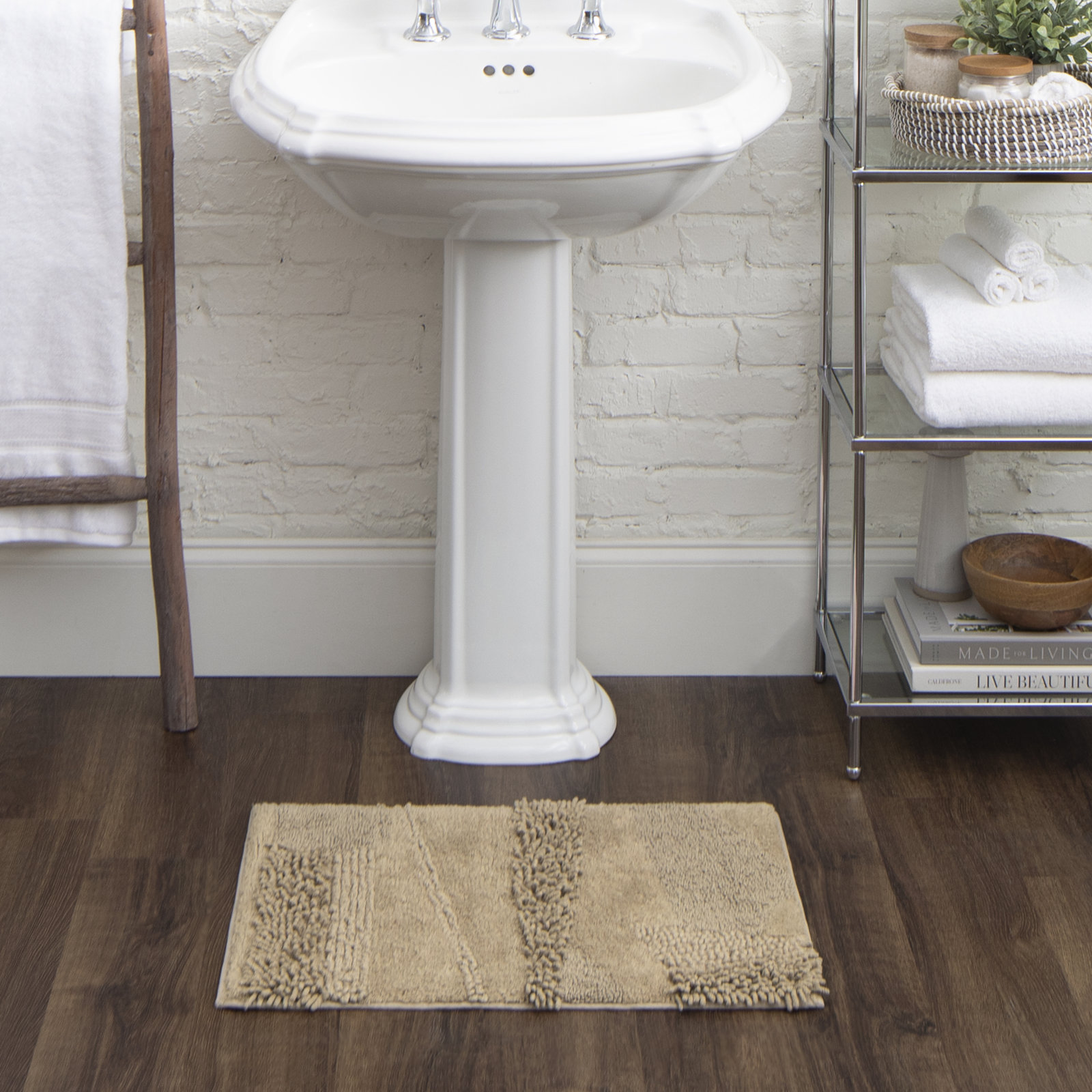 Laverne Solid Cotton Bath Rug, 17" W x 24" L, Taupe