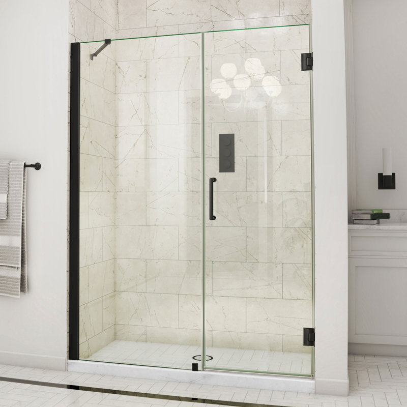 DreamLine Unidoor 53 - 54 inch W x 72 inch H Frameless Hinged Shower Door with Support Arm in Matte Black, Matte Black, 54"