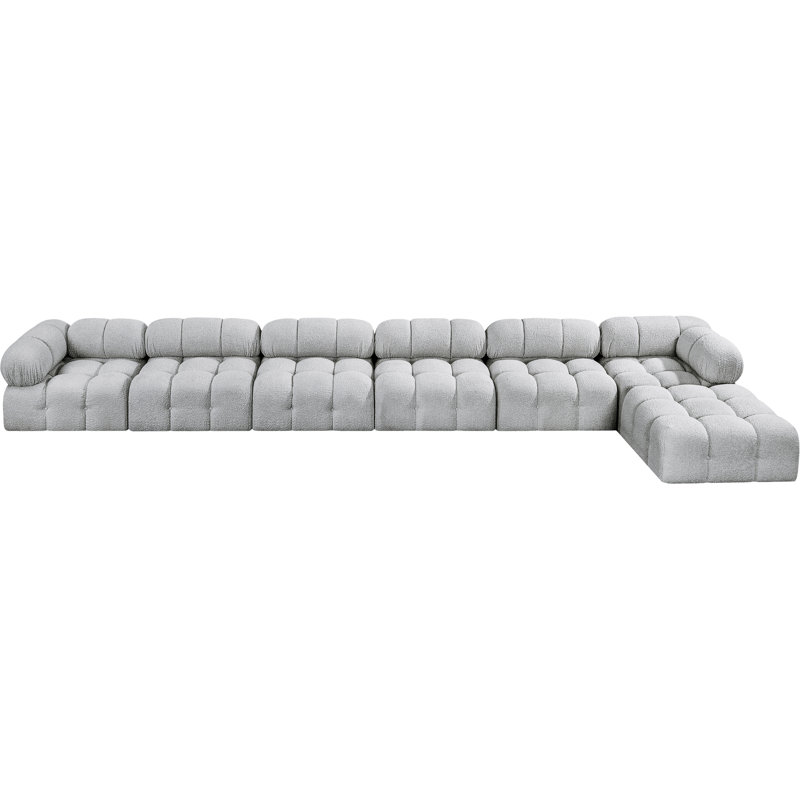 Ames Upholstered Sofa, Grey Boucle Fabric, 4 Armless, 2 Corner, 1 Ottoman