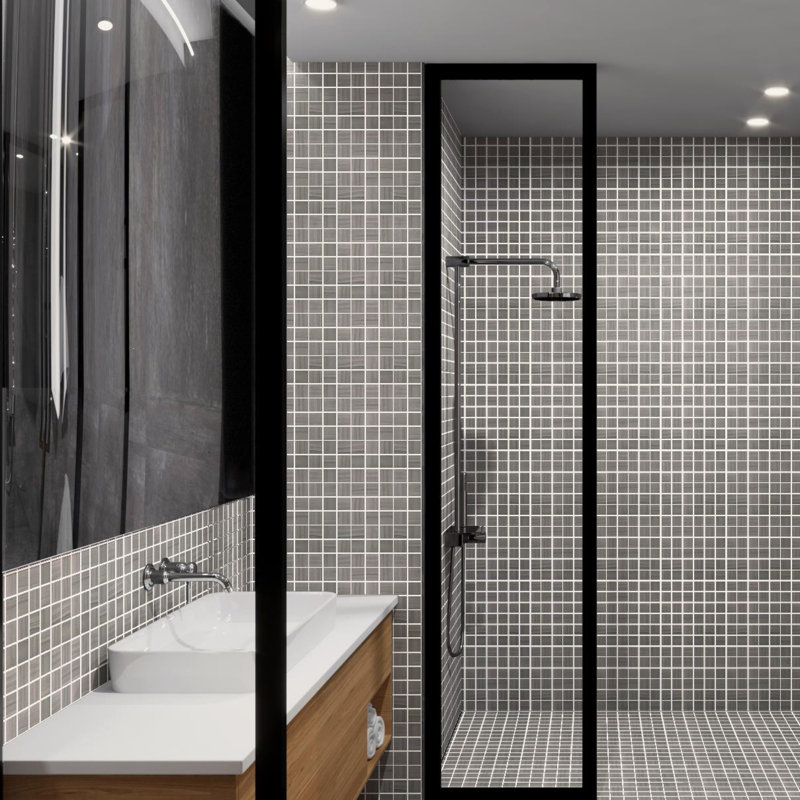 Coffee Talk Sheet-Mounted 2" x 2" Porcelain Stone Look Grid Mosaic Wall and Floor Tile, Gray