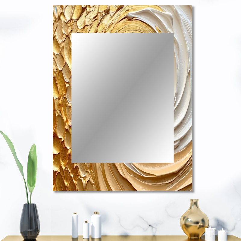 Gold Eternal Swirl I - Abstract Spirals Wall Mirror, Gold Decorative Mirror, Printed Metal Art, 40" x 30"