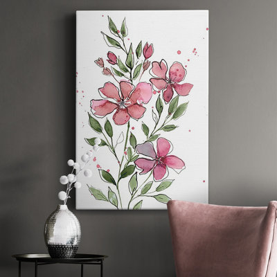 Aquarelle sur tiges florales I, toile tendue avec châssis de qualité supérieure - prête à être accrochée