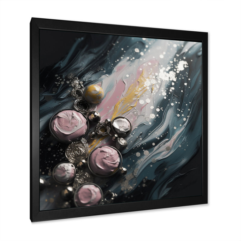 Glam Pink and Silver Shapes III, reproduction d'art sur toile, H 24 po x l 24 po x P 1 po, Cadre photo noir
