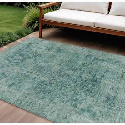 Tapis intérieur/extérieur lavable, abstrait, bleu sarcelle et vert olive, 2,44 m x 3,05 m
