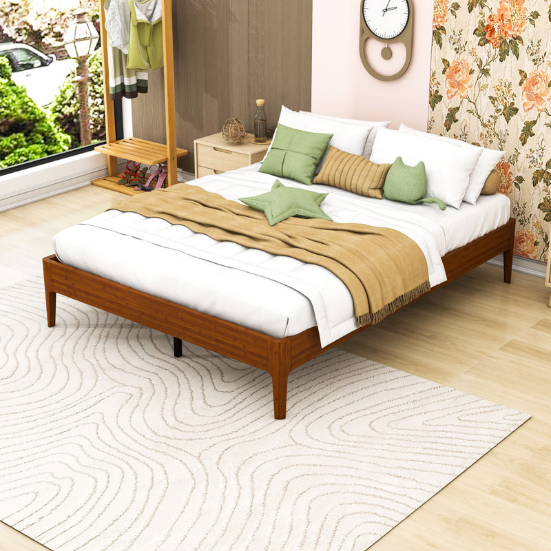 Lit plateforme en bois avec construction durable, Brun, Grand lit