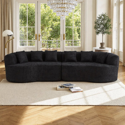 Oversized Modern Curved Sectional Sofa With 6 Pillows, Deep Seat Memory Foam, Luxury Chenille Fabric