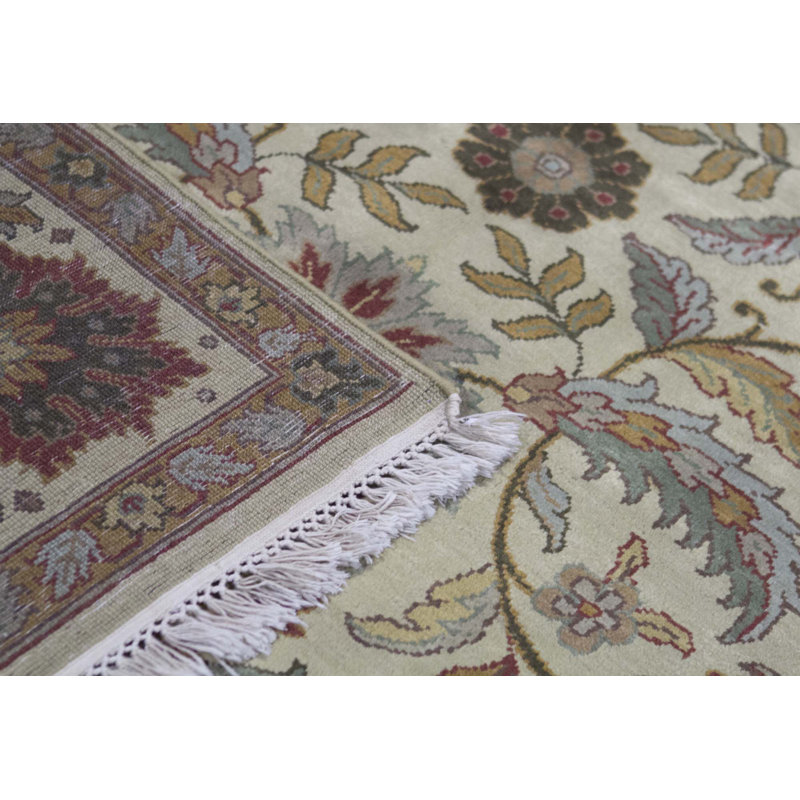 Tapis crème et bleu noué à la main de haute qualité