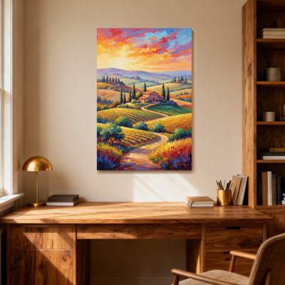 Paysage et nature Toscane Coucher de soleil Villa Chemin Arbres Collines Ciel