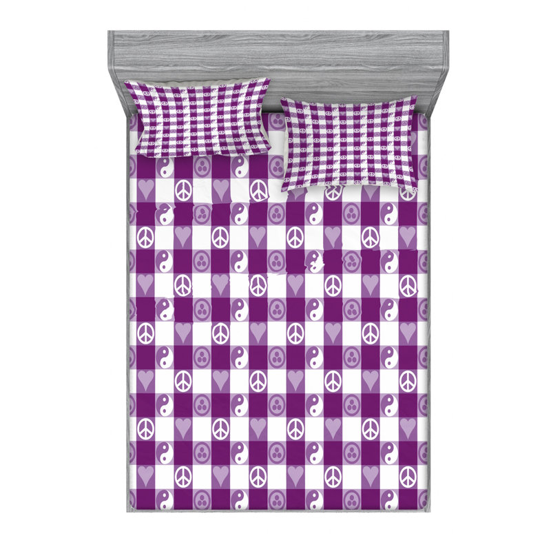 Microfiber Checkered Sheet Set, Queen Sheet Set with Fitted Sheet