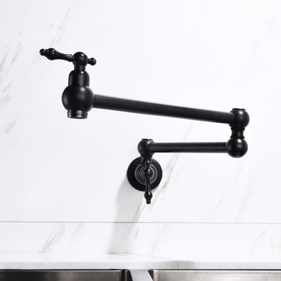 Wall Mount Pot Filler Faucet Matte Black, Brass Made, Arm For Easy And Filling, Double Handles To Manage Water Flow Velocity, Corrosion Treatment Brass, Convenient Control Homogeneity,