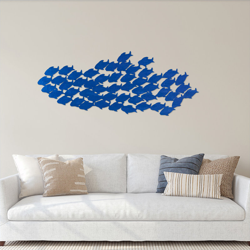 Coastal Animals & Insects Wall Decor on Metal, 7" H x 18" W x 0.06" D, Blue