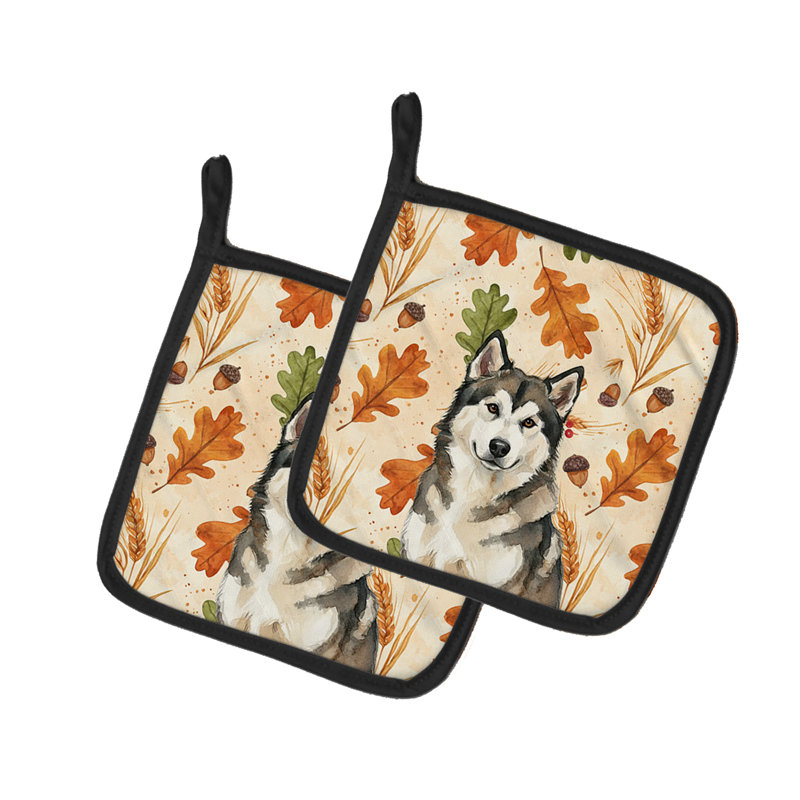 Paire de porte-casseroles Sable and White Alaskan Malamute Heirloom Fall
