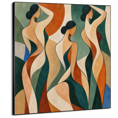 Très grand art mural imprimé sur tissu - Femmes élégantes et colorées, motif géométrique moderne pour le salon ou la chambre à coucher - «Assemblage requis du cadre (cadre non fini)»