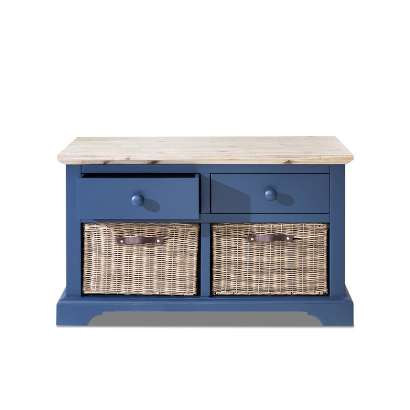 Doria Solid Wood Storage Bench, Navy Blue