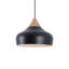 Luminaire suspendu 13 po noir mat à 1 lumière avec plateau en bois massif, plafonnier moderne réglable avec abat-jour en métal-1596314262