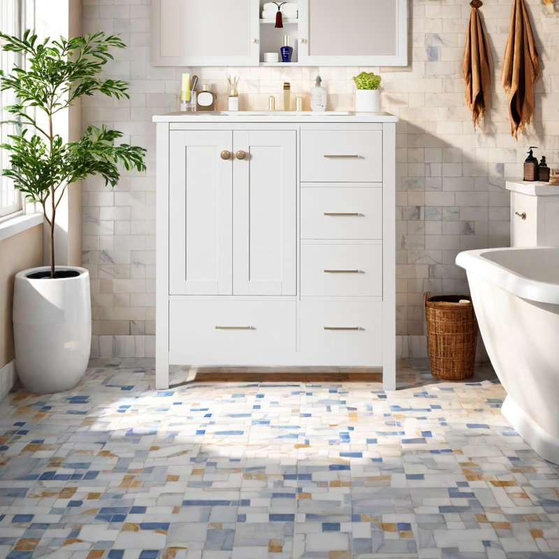 Meuble-lavabo 30 po avec lavabo en céramique et armoire de rangement en bois massif